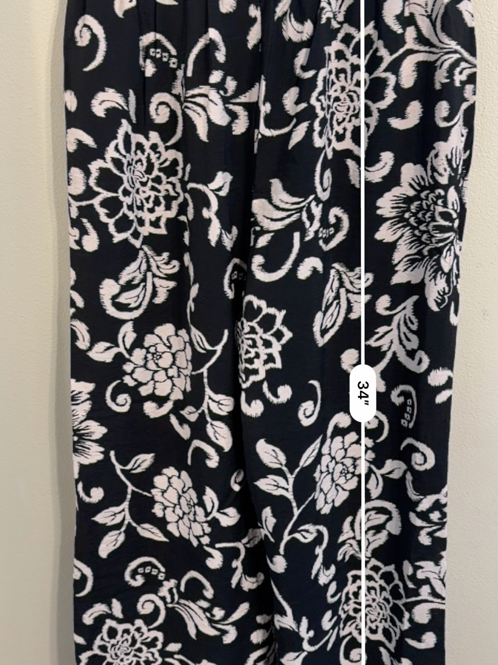 Black Ivory Floral Wide Leg Palazzo Pants Large Elastic Waist Pockets - Picture 4 of 7